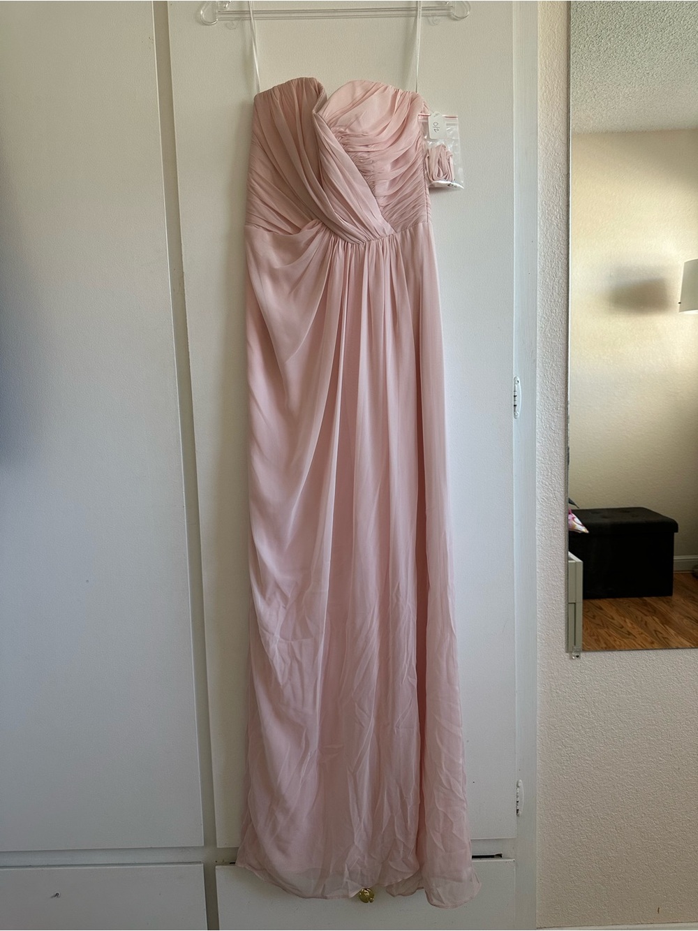 Dessy Collection Vivian Diamond Pink Strapless Chiffon Evening Dress